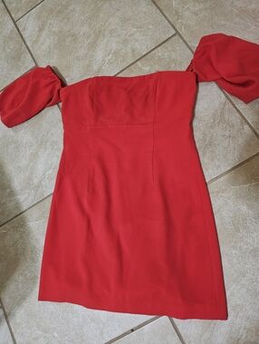 Marciano Red Off-Shoulder Mini Dress with Puff Sleeves